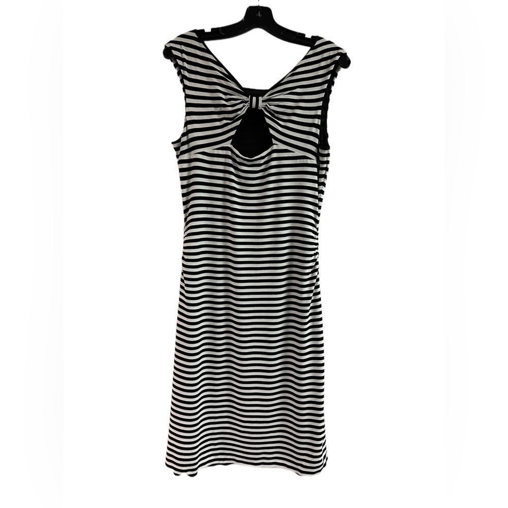 White House Black Market Black & White Stripes Dress Cutout Bow on Back …